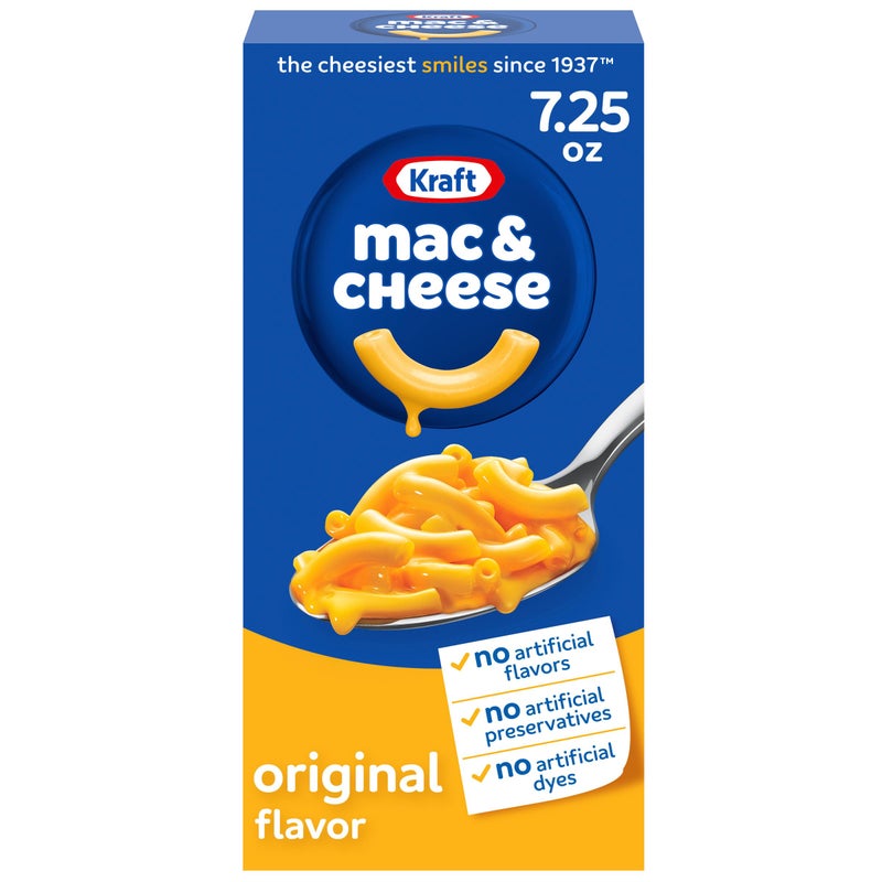 Kraft Mac and Cheese, 1 Box, for Easy Dinner or Dinner Sides, Original Flavor, No Artificial Flavors, Preservatives or Dyes, 7.25 oz - Image 1